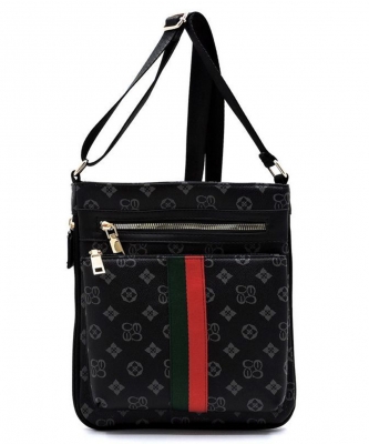 Canvas Stripe Monogrammed Crossbody Bag CS1238W GRAY/BLACK
